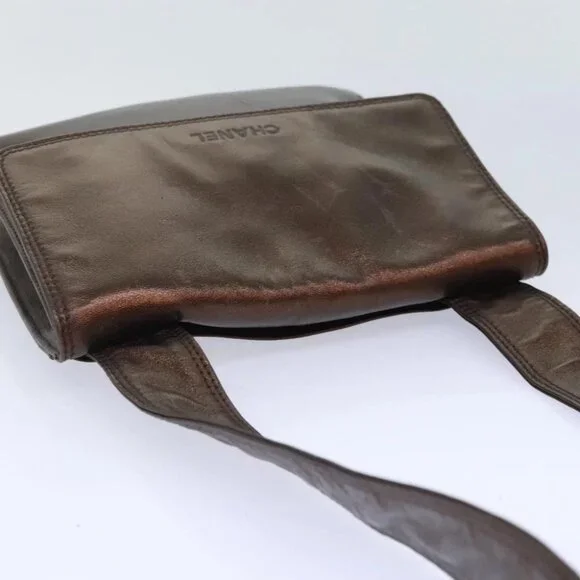 CHANEL Shoulder Bag Leather Bronze Gold CC Auth 93241 - Picture 10 of 15